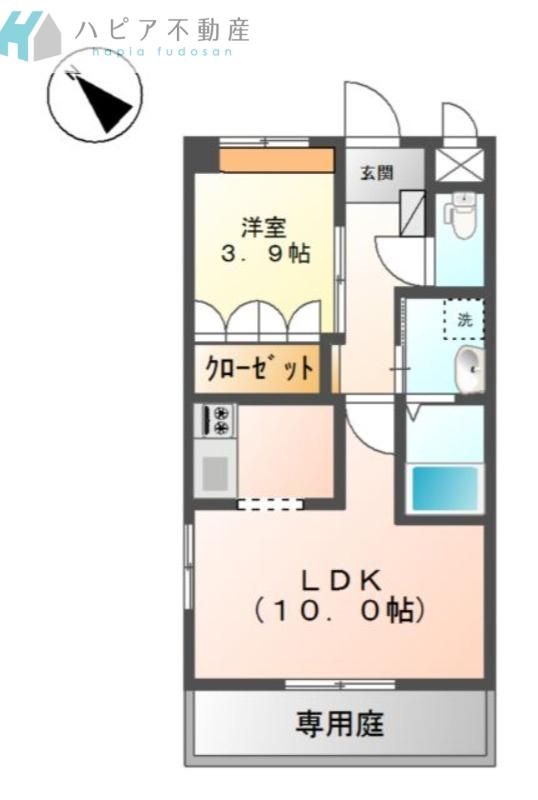 カレント中央(1LDK/1階)の間取り写真