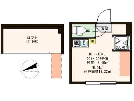 ハーモニーテラス荻窪(ワンルーム/1階)の間取り写真