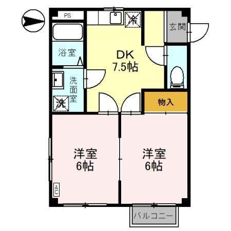 カーサケンポA(2DK/2階)の間取り写真