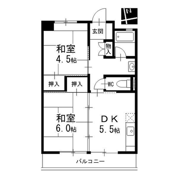 ＪＲ東海交通事業城北線 比良駅(愛知) 徒歩23分 11階建 築51年(2DK/4階)の間取り写真