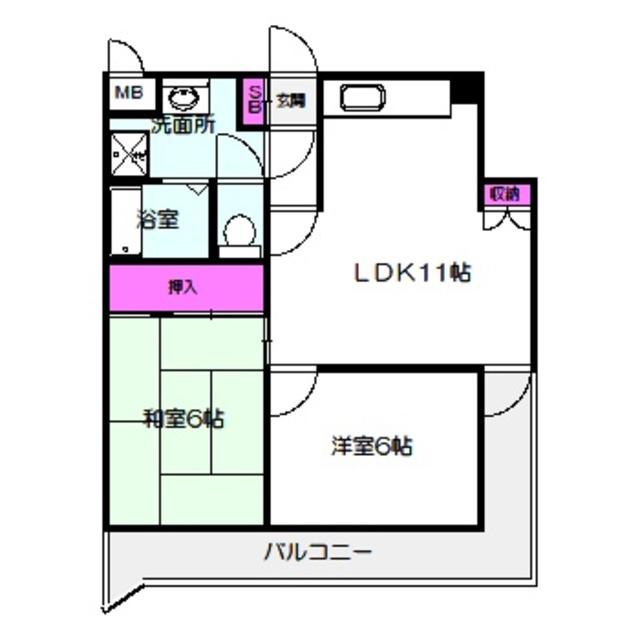 ラフィーネ北澤(2LDK/4階)の間取り写真