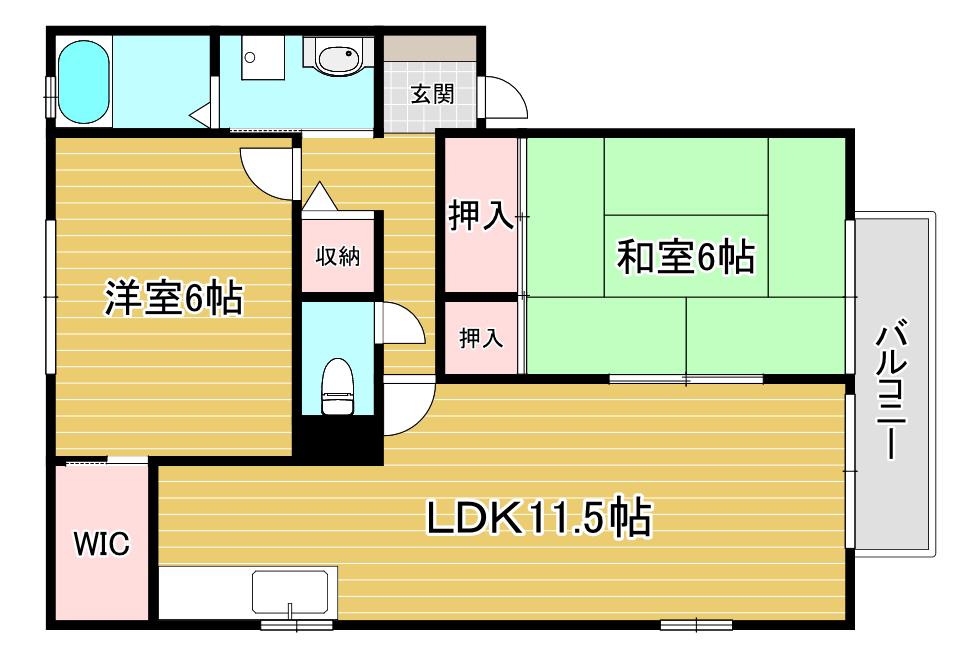 アネシス東大谷II B棟(2LDK/1階)の間取り写真