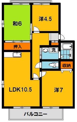 サンビレッジイナリガミD(3LDK/2階)の間取り写真