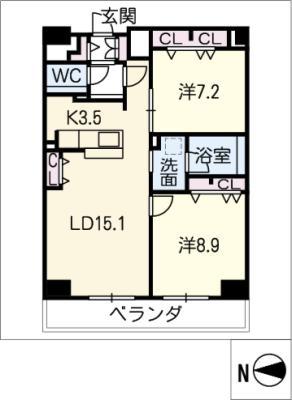 カスタリア新栄II(2LDK/12階)の間取り写真