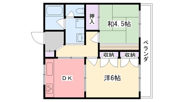 ライブウエスト甲子園(2DK/4階)の間取り写真
