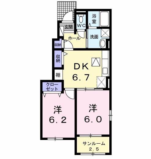 メゾン プチアン(2DK/1階)の間取り写真