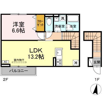 きりさとK(1LDK/2階)の間取り写真
