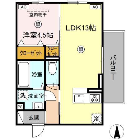 アンビシャス西熊本(1LDK/2階)の間取り写真
