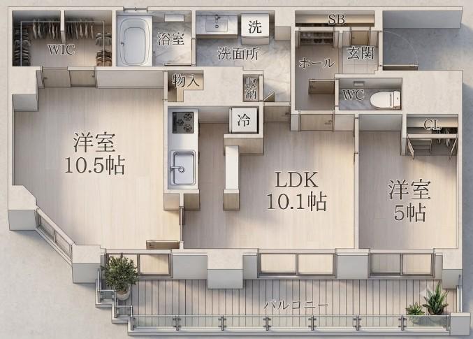 ジェイシティ八丁堀(2LDK/3階)の間取り写真