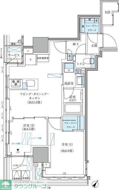 パークアクシス五反田スカイタワー(2LDK/15階)の間取り写真