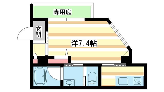 LA LA 白鳥(1K/1階)の間取り写真