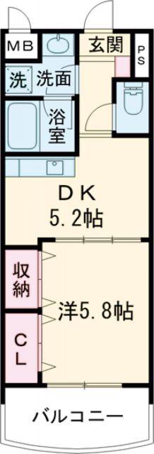 カーサ恵風(1DK/2階)の間取り写真