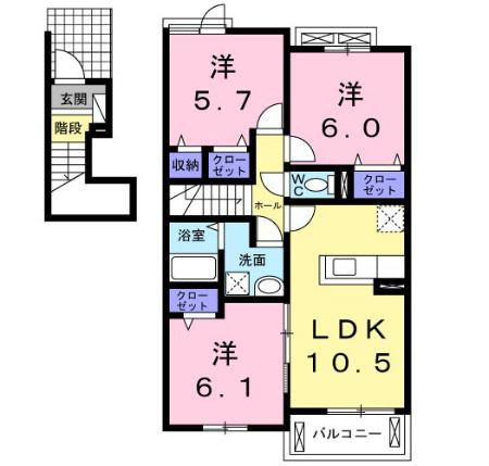 エスポワール I(3LDK/2階)の間取り写真