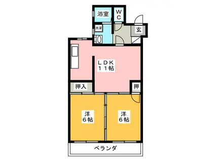 井の口ハヤカワ(2LDK/4階)の間取り写真
