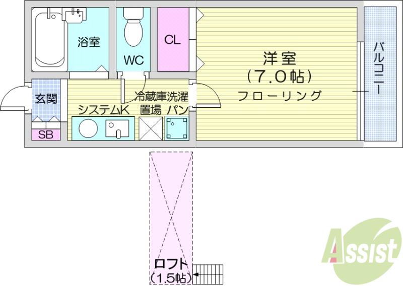 クリスタルパレス弐番館(1K/1階)の間取り写真
