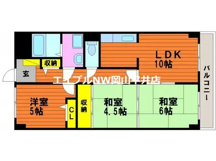 ガーデングラス桑野(3LDK/4階)の間取り写真