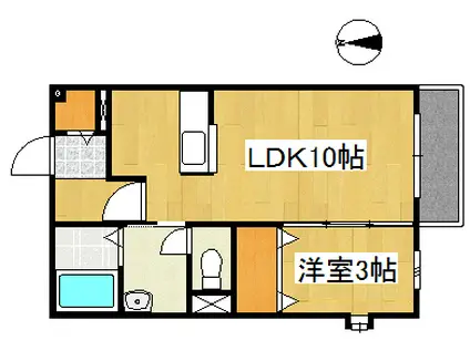 ハピネス中畝B棟(1LDK/2階)の間取り写真