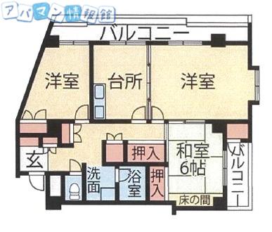 産栄マンション(2LDK/3階)の間取り写真