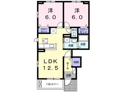 桜・フィオーレ船岡 VI(2LDK/1階)の間取り写真