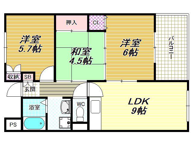 メゾン上市(3LDK/1階)の間取り写真