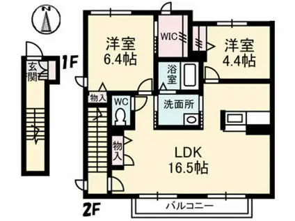シャーメゾンクオレール(2LDK/2階)の間取り写真