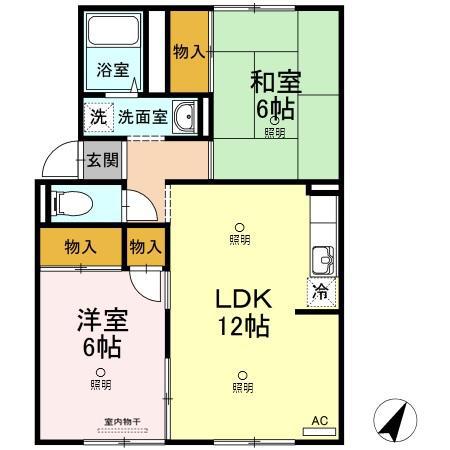 プレジール中島A棟(2LDK/1階)の間取り写真