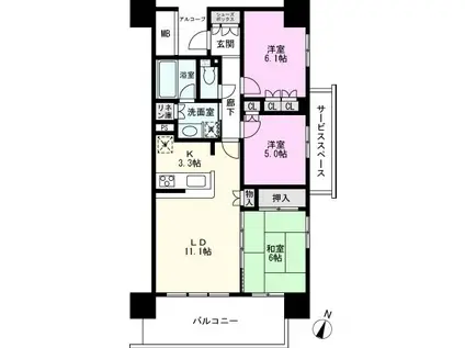 藤和シティホームズ大宮サウス AIRS(3LDK/14階)の間取り写真