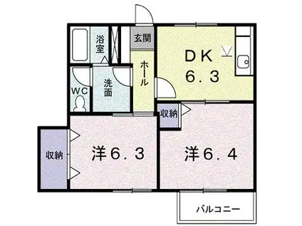 オーブリー金光A(2DK/1階)の間取り写真