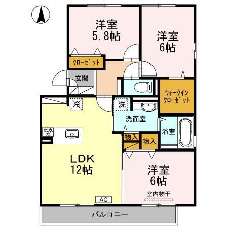 シャルムB棟(3LDK/3階)の間取り写真