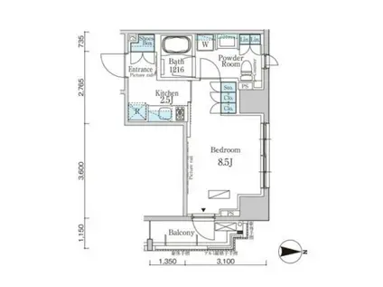 パークアクシス白金(1K/9階)の間取り写真