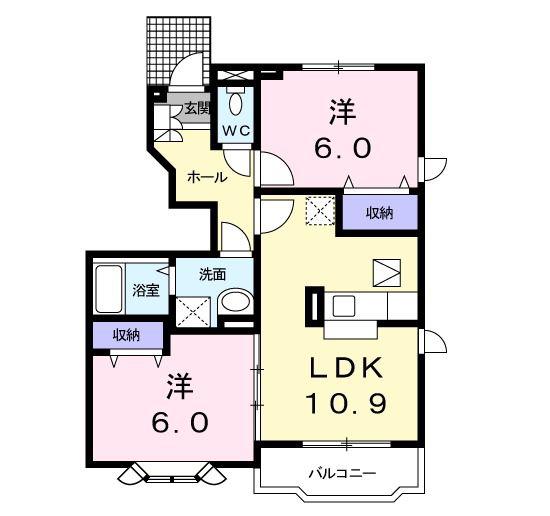 メルヴェイユ(2LDK/1階)の間取り写真