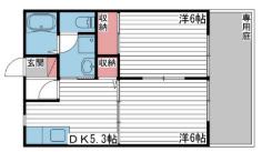 フラワーハイツ B棟(2LDK/1階)の間取り写真