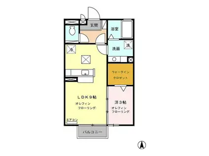 サンパティーク上田原 B(1LDK/2階)の間取り写真