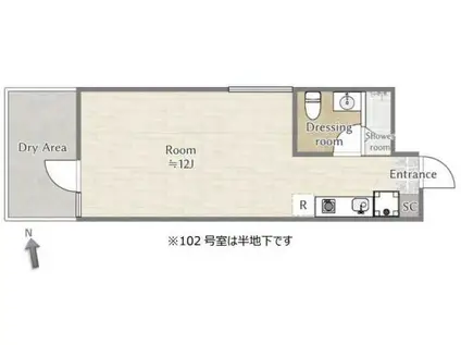 ラディア北新宿(ワンルーム/B1階)の間取り写真