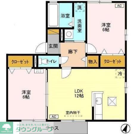 リビングタウンみのり台A(2LDK/1階)の間取り写真
