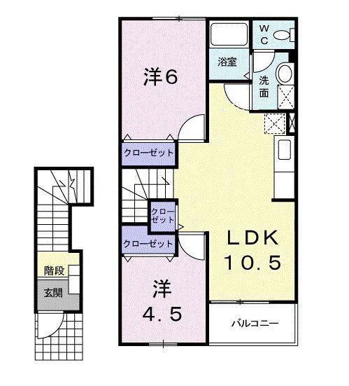 ソレアードエムA(2LDK/2階)の間取り写真