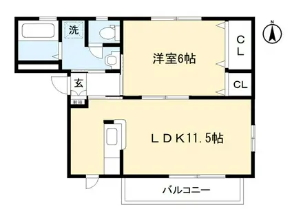 カサヤハイツ B棟(1LDK/2階)の間取り写真