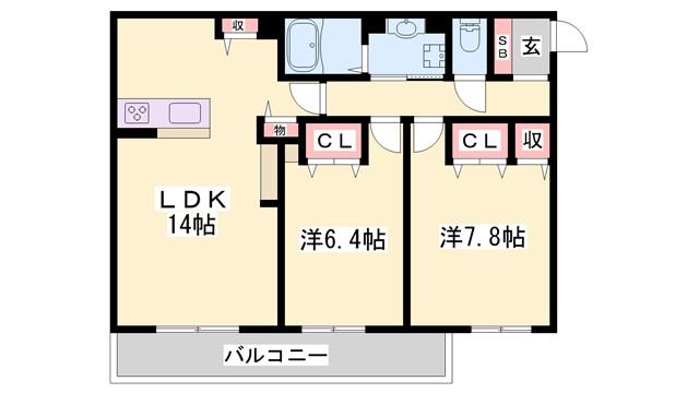 シャーメゾンHARU(2LDK/3階)の間取り写真