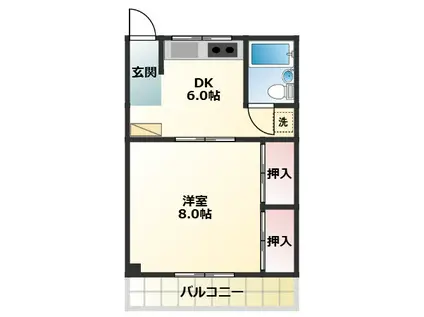 MIビル(1DK/3階)の間取り写真