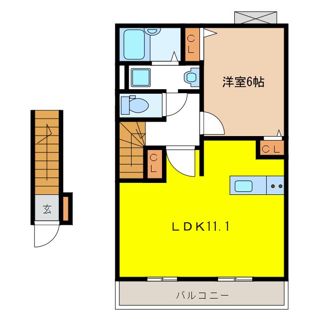 ソレイユA・B(1LDK/2階)の間取り写真