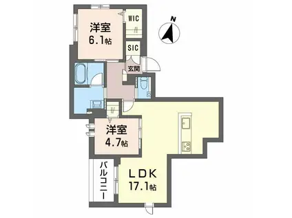 ASGARD金山(2LDK/2階)の間取り写真