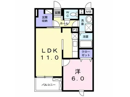 アルカディアII(1LDK/4階)の間取り写真