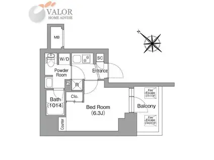 コンフォリア・リヴ横浜平沼(1K/10階)の間取り写真