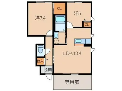 シャーメゾン紀水II(2LDK/1階)の間取り写真