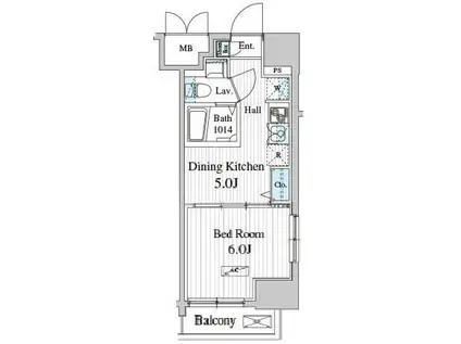 TOTSU RESIDENCE KAMINARIMON(1DK/8階)の間取り写真