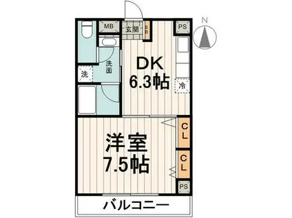 K・SグランディールWATANABE(1DK/2階)の間取り写真