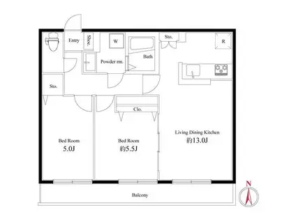 フェリス国立(2LDK/2階)の間取り写真