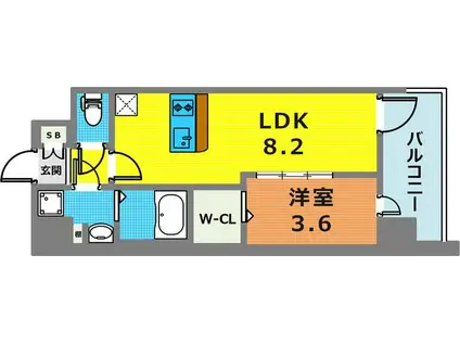 レジュールアッシュ神戸湊川公園(1LDK/4階)の間取り写真