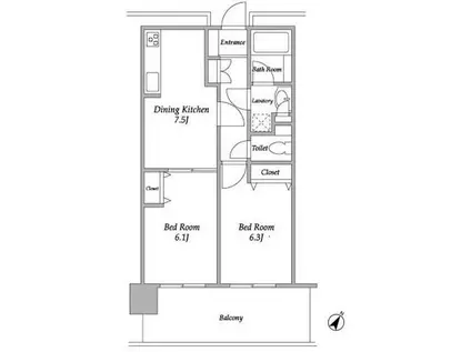 プラザタワー勝どき(2DK/30階)の間取り写真