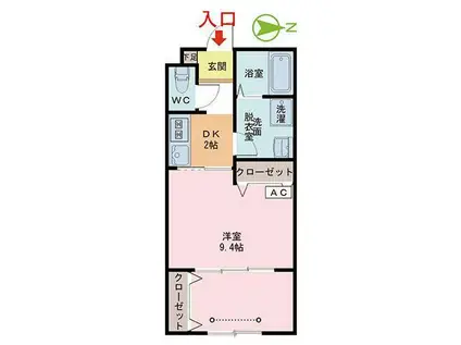 URBAN BRANZ SQUARE II棟(1DK/2階)の間取り写真